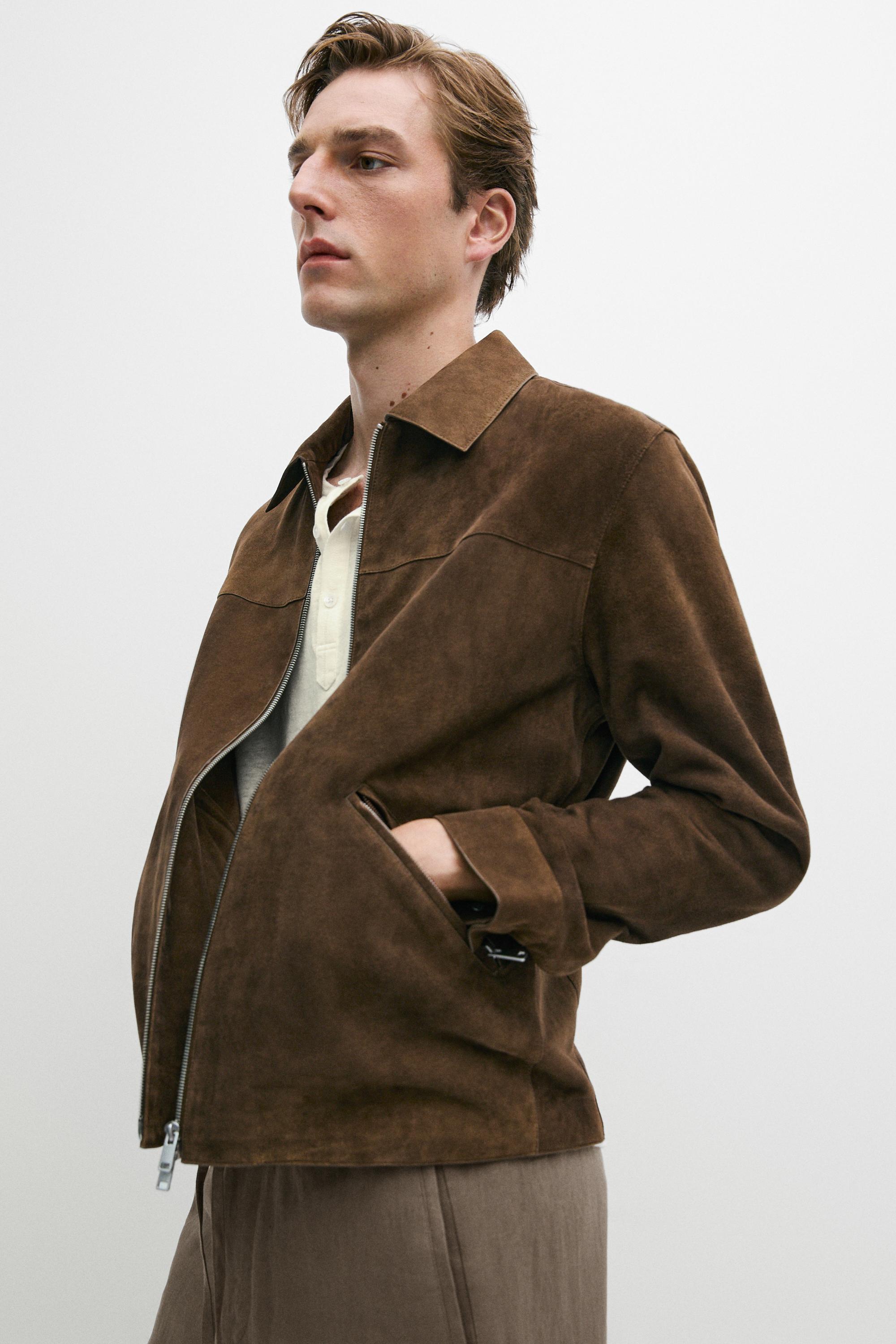 Suede leather zip-up jacket